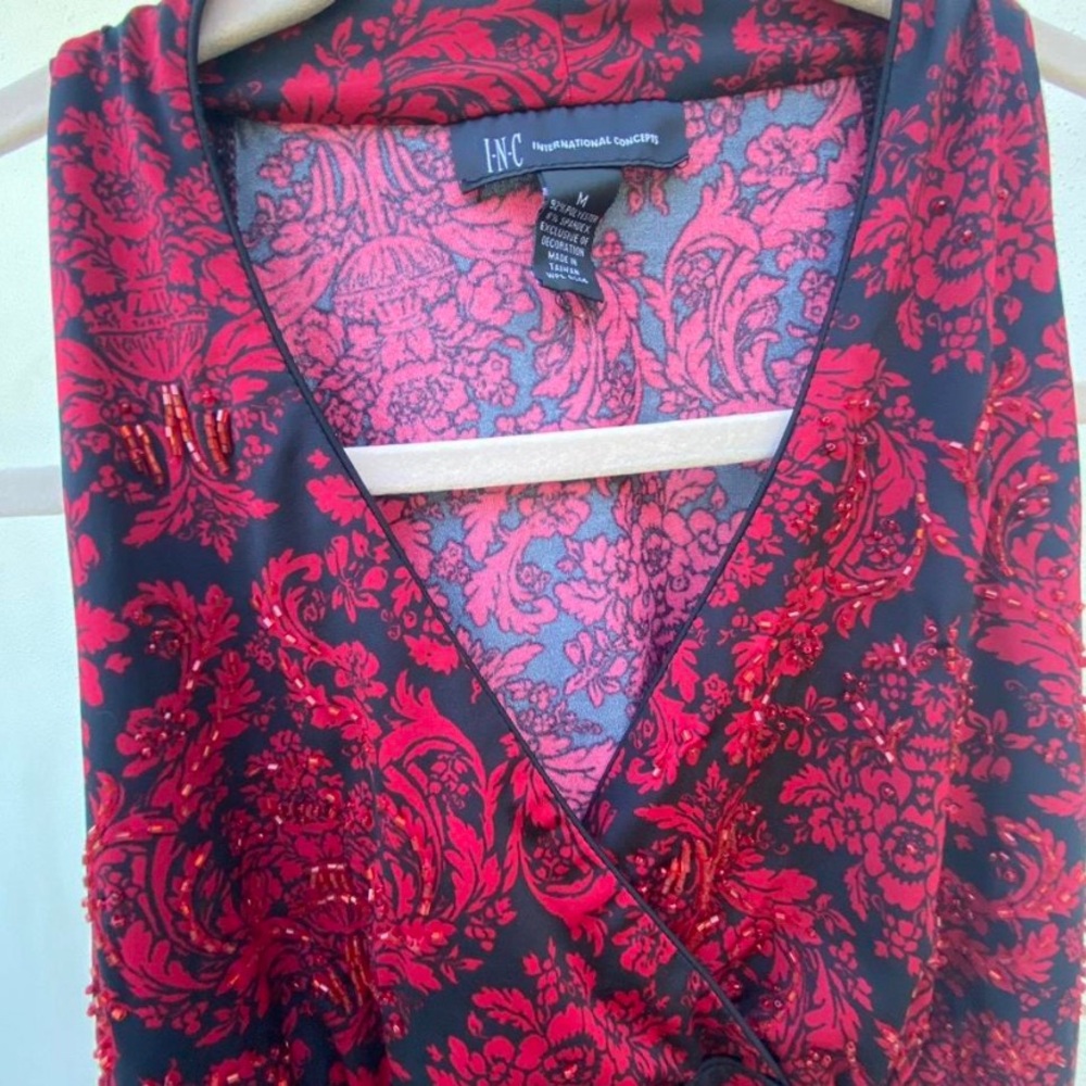 Y2K INC Black & Red Beaded Floral Whimsygoth Fairy Top Size Medium - Picture 6 of 7